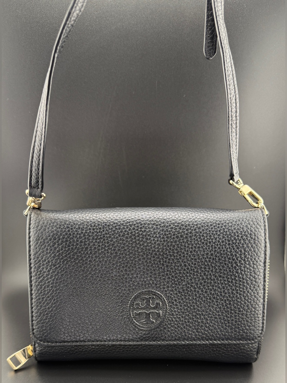 Tory Burch Black Leather Wallet Crossbody Bag